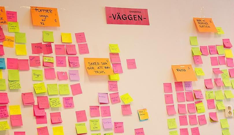 Postit-lappar på en vägg.