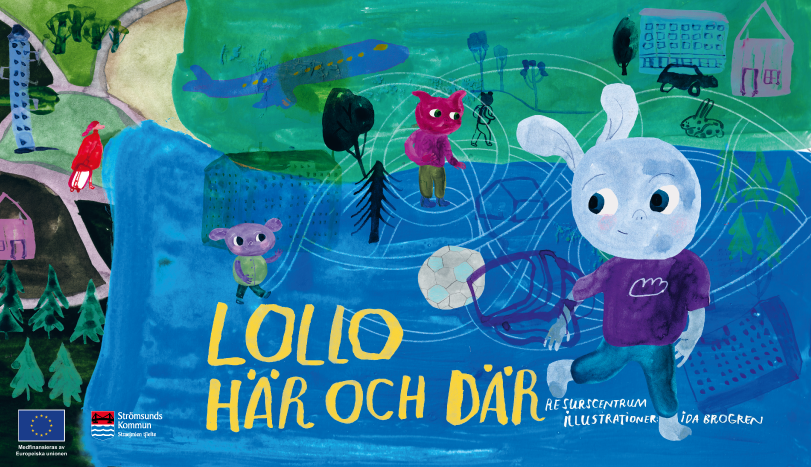 Närbild på omslaget på boken Lollo här och där. 