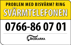 Logga med texten: Problem med bisvärm? Ring svärmtelefonen 0766-86 07 01.