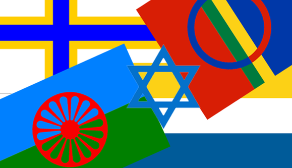 Illustratiion med flaggor från det nationella minoriteterna.