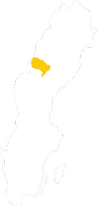 Karta: vildmarksvägen i gult, sverige i vitt.
