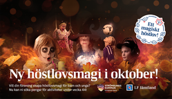 Barn utklädda till olika spöken+texten Ett magiskt höstlov.